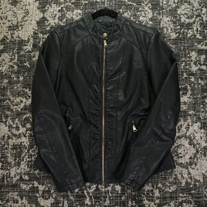 Baccini Womens Jacket Small Black Faux Leather Motorcycle Biker Punk Grunge‎ Y2K